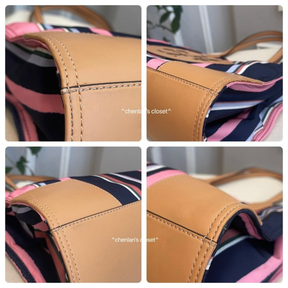 Tory Burch Navy, Pink & Tan Striped Tote - Picture 11 of 11